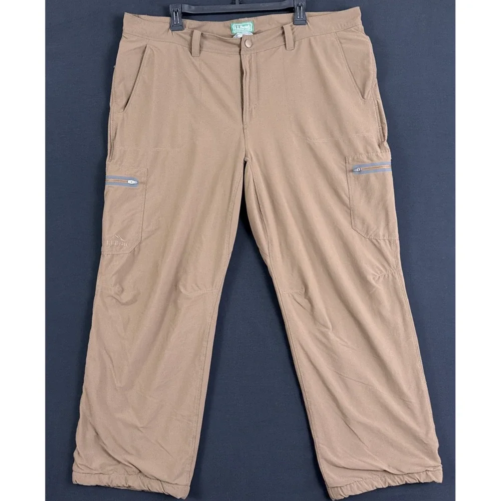 LL Bean Cresta Hiking Pants Mens 40x32 Brown Nylon Stretch Cargo 298068 Lined